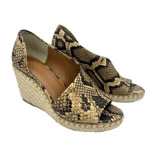 Vince Sonora Snakeskin Espadrille Wedge Sandals 7.5M Peep Toe Jute Heels Spain